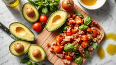 Tomato Basil Avocado Bacon Salad