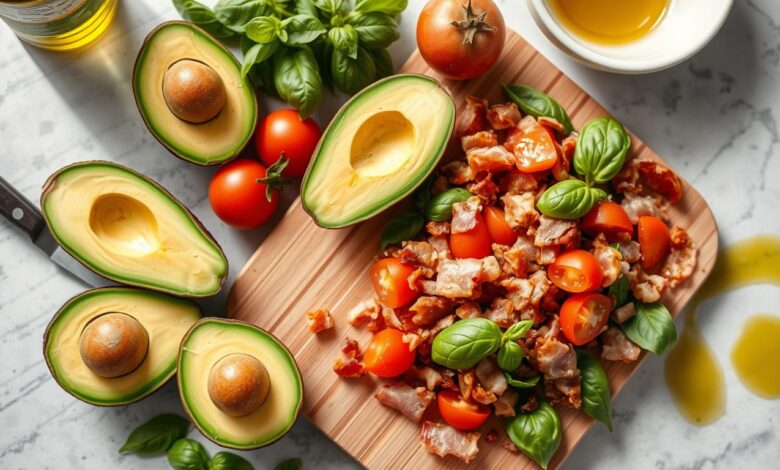 Tomato Basil Avocado Bacon Salad